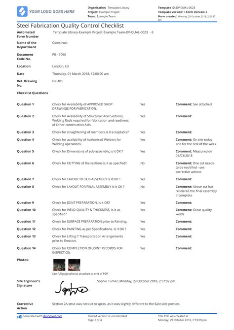 metal fabrication quality control checklist|steel quality checklist pdf.